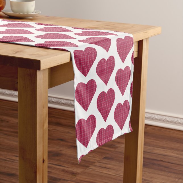 Heart Shaped Plaid Red Pink Table Runner (In Situ)