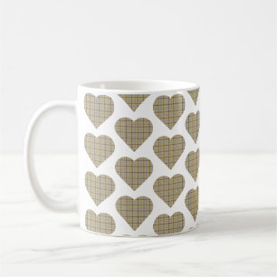Heart Shaped Plaid Tan Blue White Coffee Mug