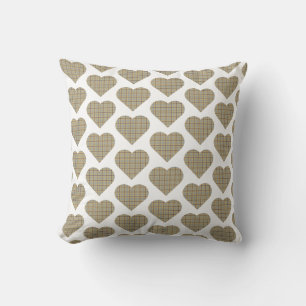 Heart Shaped Plaid Tan Blue White Cushion