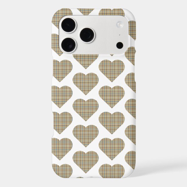 Heart Shaped Plaid Tan Blue White iPhone Slim Case (Back)