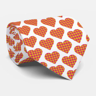 Heart Shaped Plaid Yellow Pink Preppy Neck Tie