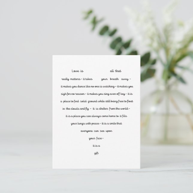 Heart Shaped Poetry Card (Standing Front)