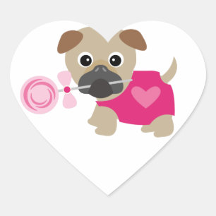 Heart-Shaped Pug Valentine Lollipop Stickers