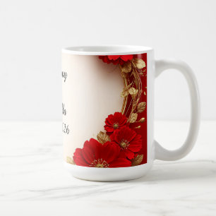 Heart-Shaped Red Floral Frame with Glitter Coffee Mug