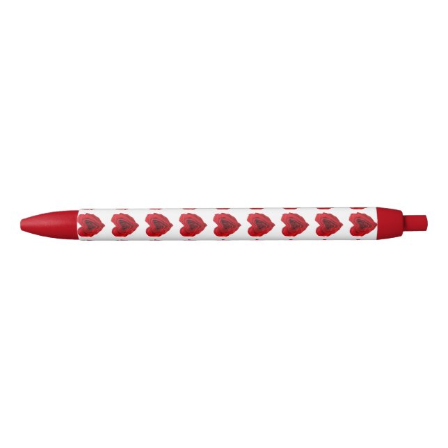 Heart-Shaped Red Rose Black Ink Pen (Front)
