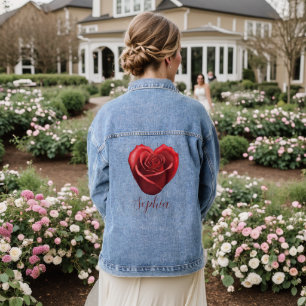 Heart Shaped Red Rose- Denim Jacket