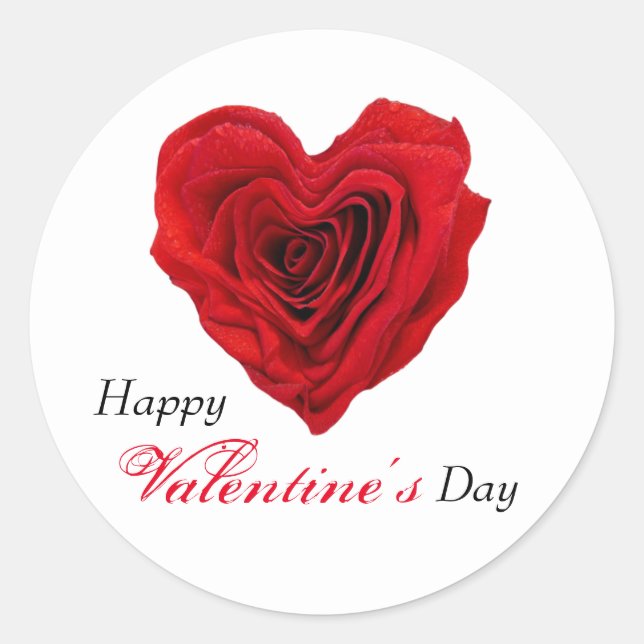 Heart-Shaped Red Rose Valentine's Day Classic Round Sticker (Front)