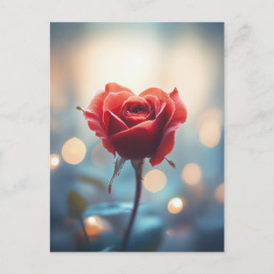 Heart-Shaped Red Rose with Dreamy Bokeh Background Postcard