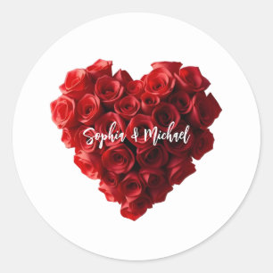 Heart Shaped Red Roses- Classic Round Sticker