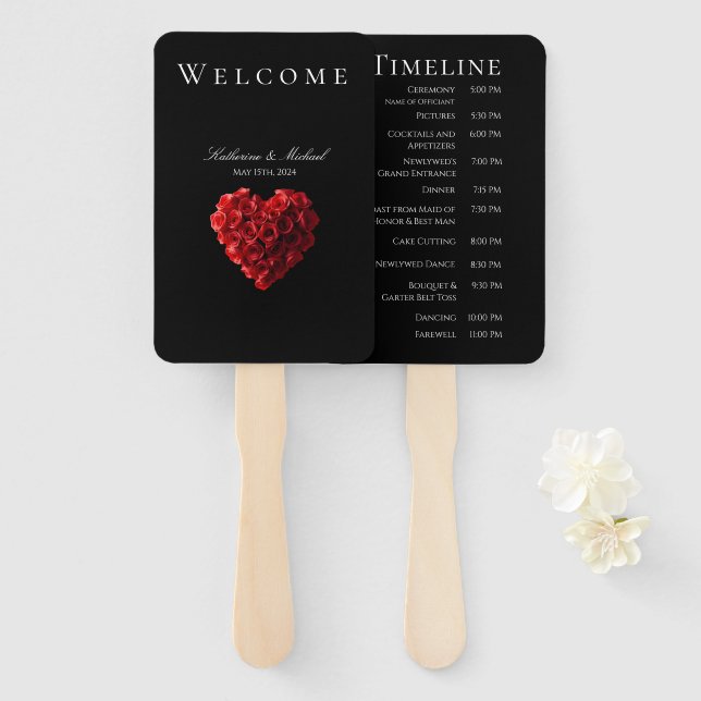 Heart Shaped Red Roses-Wedding- Hand Fan (Front and Back)
