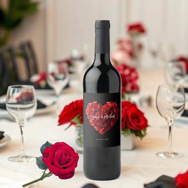 Heart Shaped Red Roses-Wedding- Wine Label (Heart Shaped Red Roses-Wedding- Wine Label)