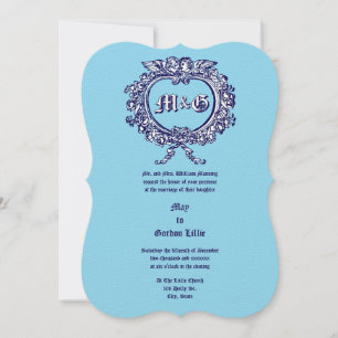 Heart Shaped Rose Cartouche & Cherub Couple Invitation