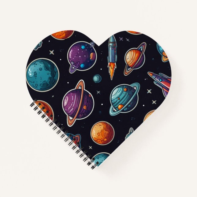 Heart-Shaped Spiral Notebook: Space-Themed Notebook (Front)