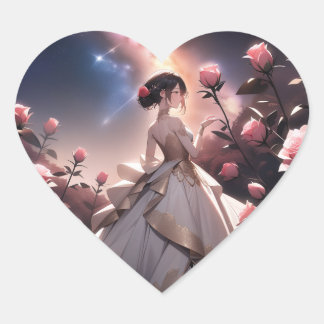 Heart Shaped Sticker's Bride With Pink Rose's Sticker