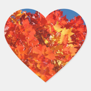Heart Shaped stickers Bright Orange Red Autumn