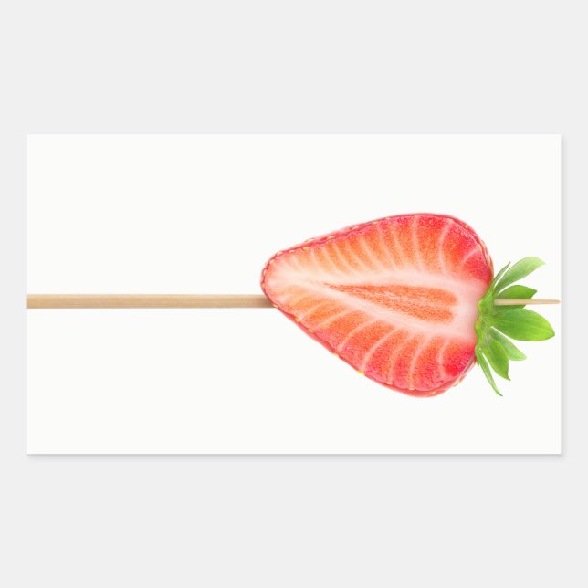 Heart shaped strawberry on a skewer rectangular sticker (Front)