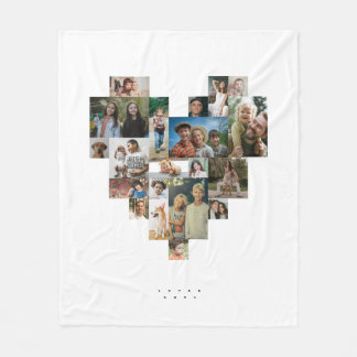 Heart Shaped Twenty Photo Mosaic Fleece Blanket