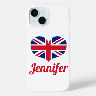 Heart Shaped UK Flag / Union Jack Personalised iPhone 15 Case