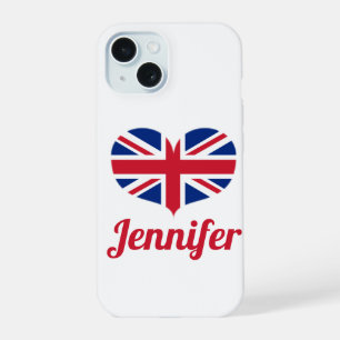 Heart Shaped UK Flag / Union Jack Personalised iPhone 15 Case