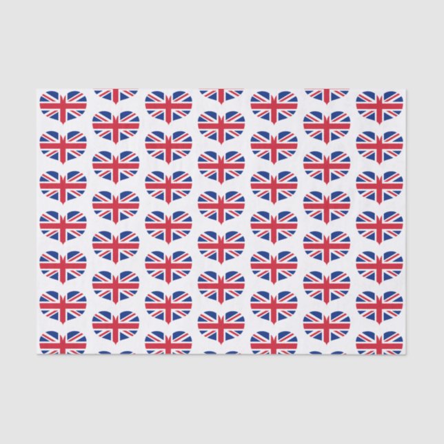 Heart Shaped United Kingdom Flags / Union Jack Tissue Paper (Front)