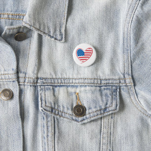 Heart Shaped USA Flag Design, Patriotic American 3 Cm Round Badge