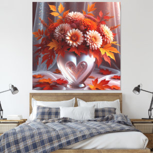Heart-Shaped Vase with Vibrant Autumn Flower Canvas Print