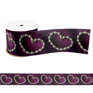 Heart-shaped Vintage Strands of Beads Purple Satin Ribbon