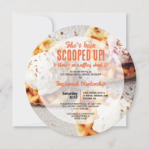 Heart Shaped Waffle Scooped Ice Cream Round Shower Invitation