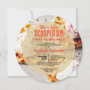 Heart Shaped Waffle Scooped Ice Cream Round Shower Invitation
