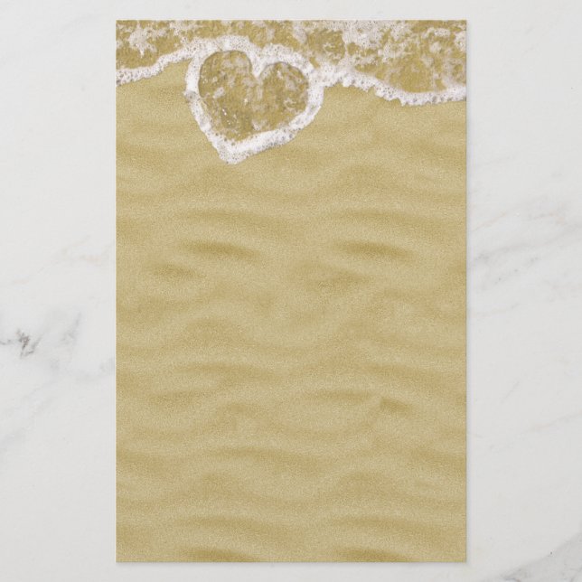 Heart-Shaped Water Bubbles on the Beach Stationery (Front)