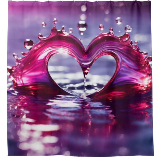 "Heart-Shaped Water Droplets" Shower Curtain (Front)