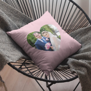 Heart Shaped Wedding Photo Pink Cushion