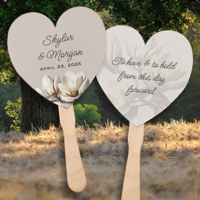 Heart-shaped Wedding Saying Magnolia Flowers Hand Fan (Creator Uploaded)