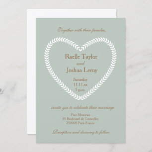 Heart shaped White Sage Gold wedding invitation