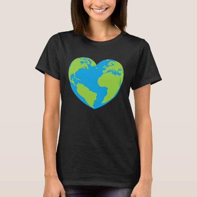 Heart shaped world earth globe world map T-Shirt (Front)