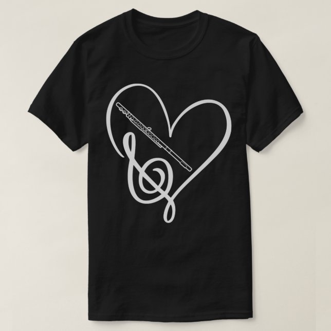 Heart Sheet Music Clef Transverse Flute  T-Shirt (Design Front)