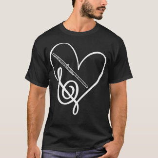 Heart Sheet Music Clef Transverse Flute T-Shirt