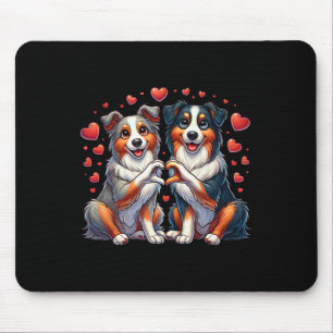 Heart Sign Hand Australian Shepherd Valentine Dog Mouse Pad