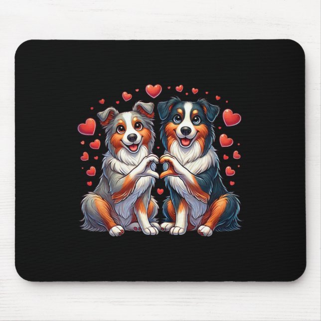 Heart Sign Hand Australian Shepherd Valentine Dog  Mouse Pad (Front)