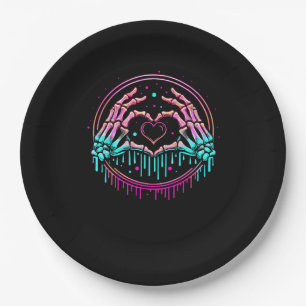 Heart Sign Skeleton Hand - Spooky Skeleton Hallowe Paper Plate