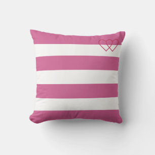 Heart silhouettes on rose gold & white striped cushion