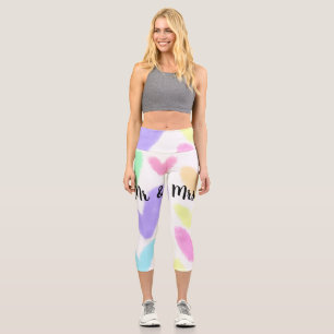 Heart simple minimal text style wedding Mr & mrs c Capri Leggings