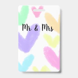 Heart simple minimal text style wedding Mr & mrs c ID Badge