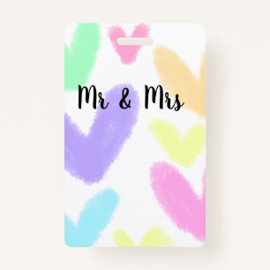 Heart simple minimal text style wedding Mr & mrs c ID Badge