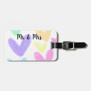Heart simple minimal text style wedding Mr & mrs c Luggage Tag