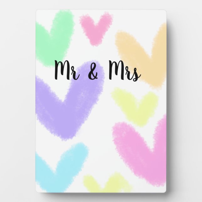 Heart simple minimal text style wedding Mr & mrs c Plaque (Front)