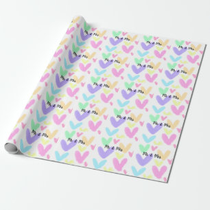 Heart simple minimal text style wedding Mr & mrs c Wrapping Paper