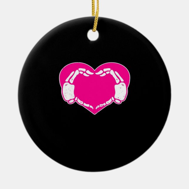 Heart Skeleton Hands Gothic Valentine  Classic Ceramic Tree Decoration (Front)