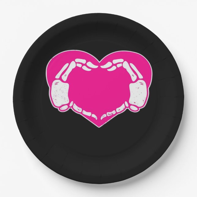 Heart Skeleton Hands Gothic Valentine  Classic Paper Plate (Front)