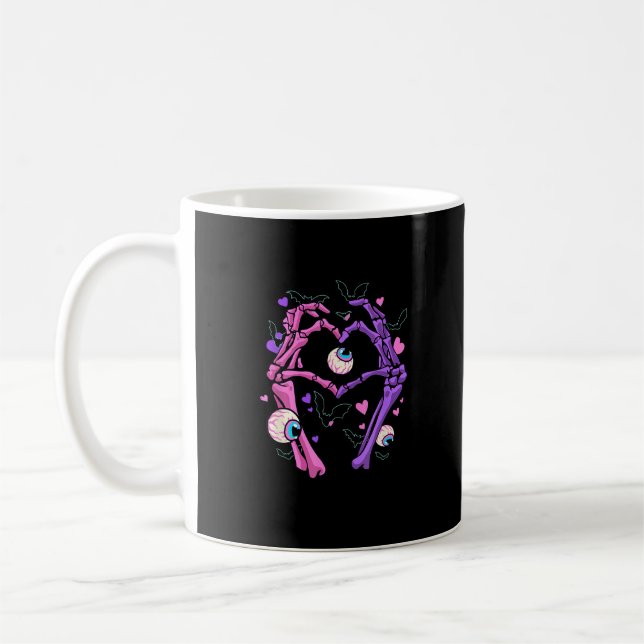 Heart Skeleton Hands - Halloween Pastel Goth Eyeba Coffee Mug (Left)
